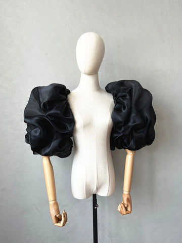 One piece black organza puff sleeves 2 elasticated bridal sleeves