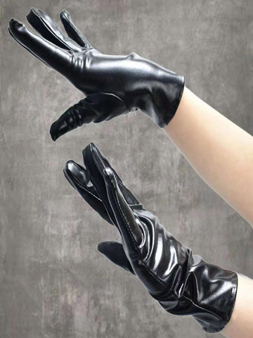 ROMWE Goth 1pair Women Solid Full Finger Gloves shein