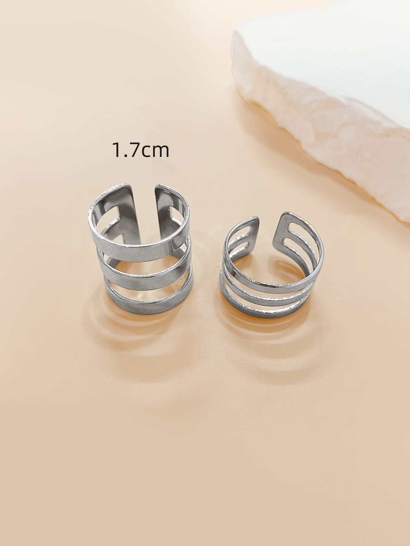 2pcs/set Simple Double Layered Letter V Shaped Open Ring For Women shein