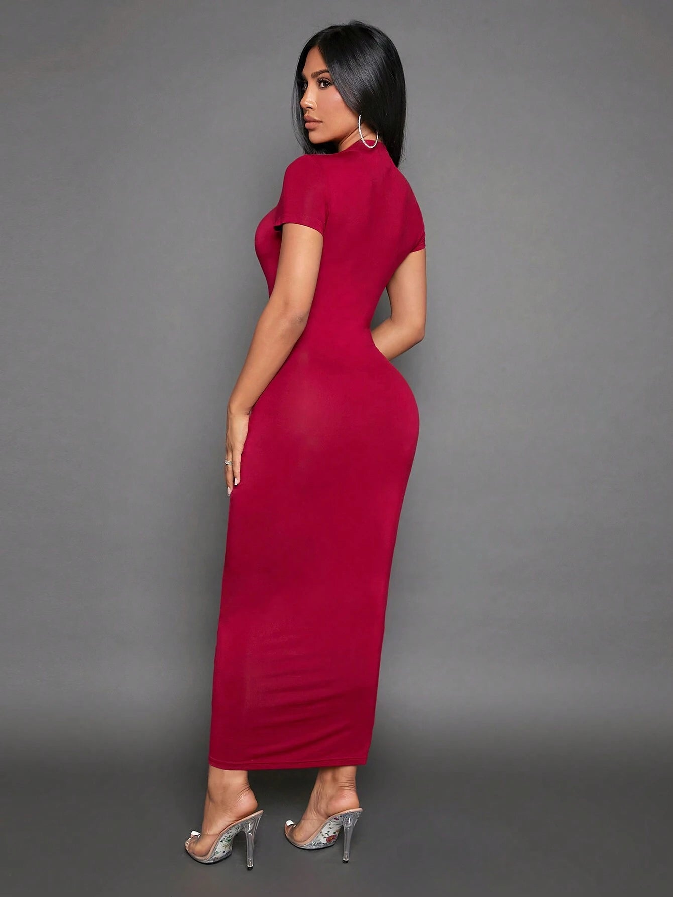 SXY Solid Round Neck Bodycon Dress shein