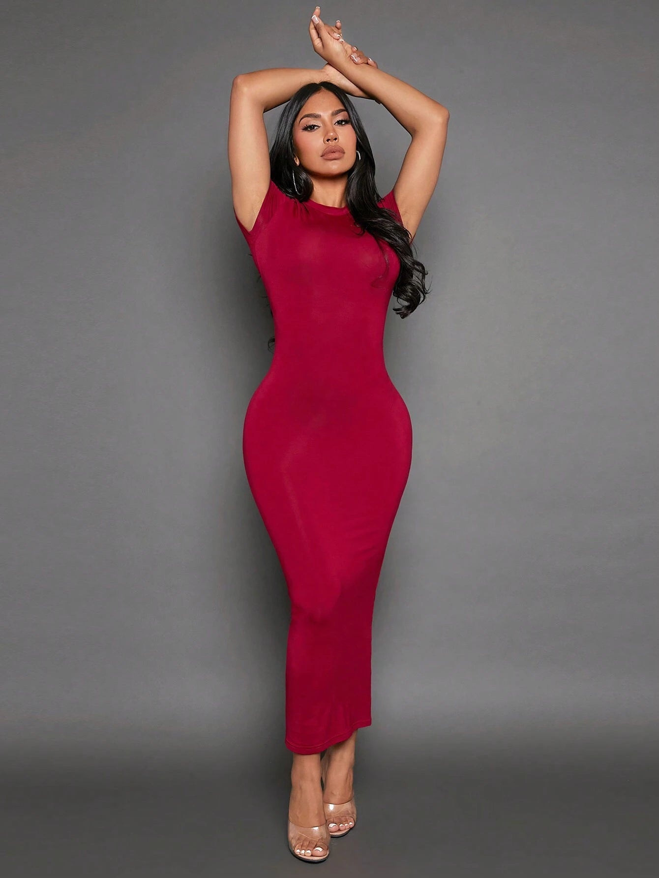 SXY Solid Round Neck Bodycon Dress shein