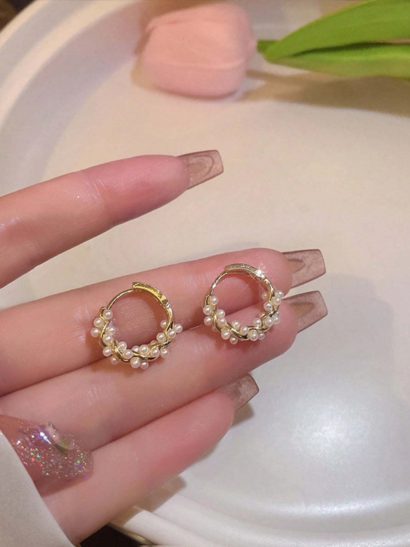 2pcs Korean-Style Sweet Pearl Earrings shein