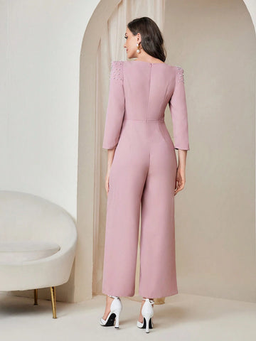 Modely Square Neck Puff Sleeve Wide Leg Jumpsuit shein