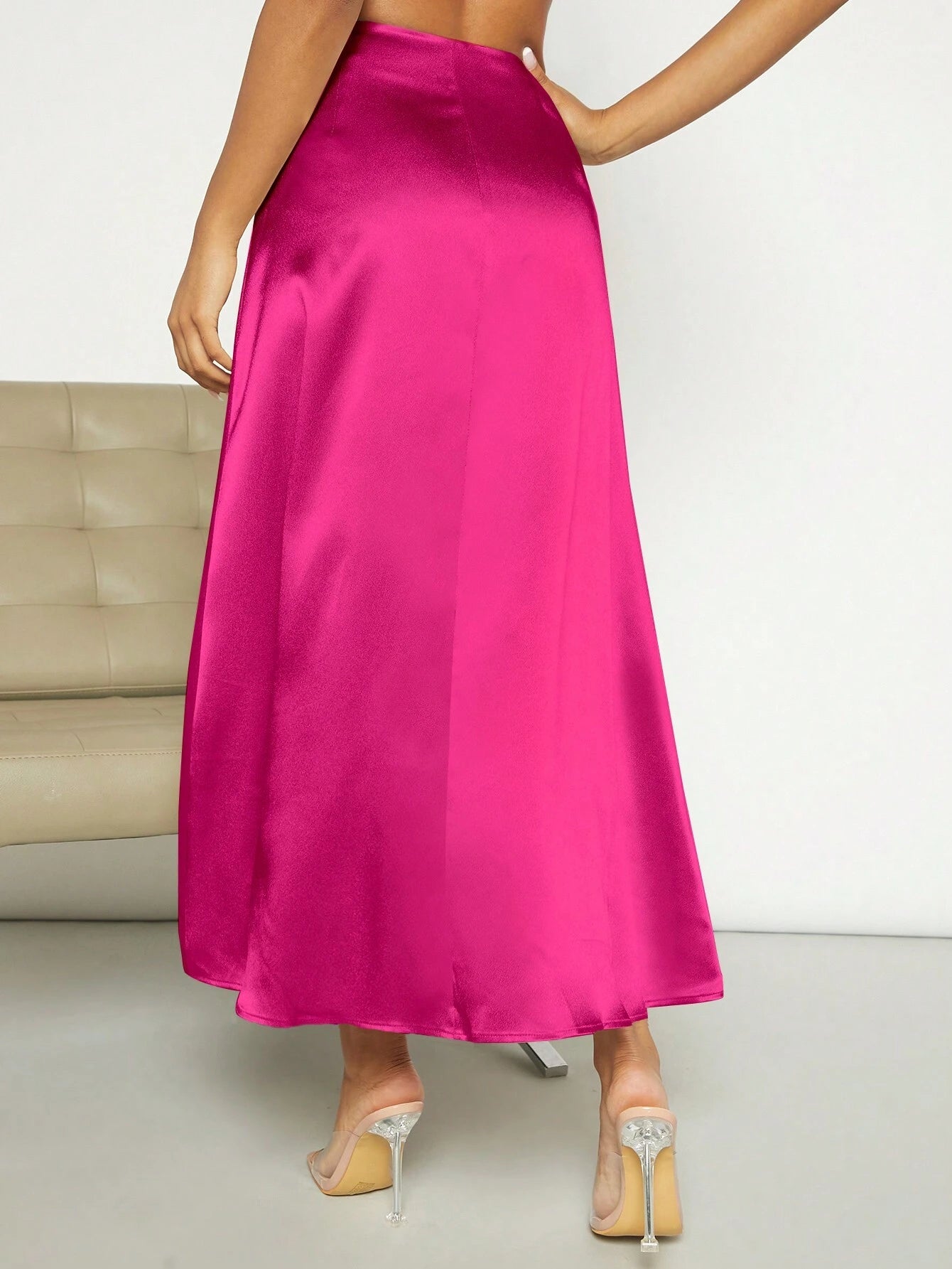 Privé High Waist Satin Skirt shein