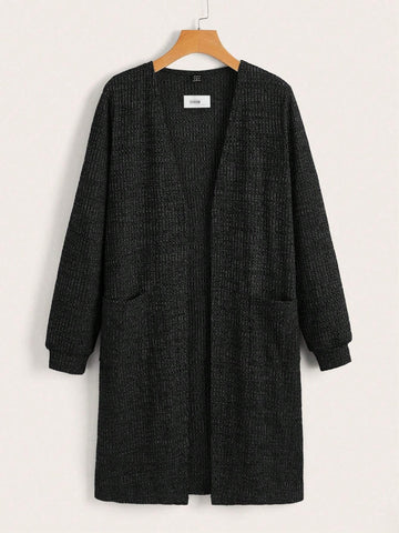 LUNE Solid Open Front Pocket Patched Coat