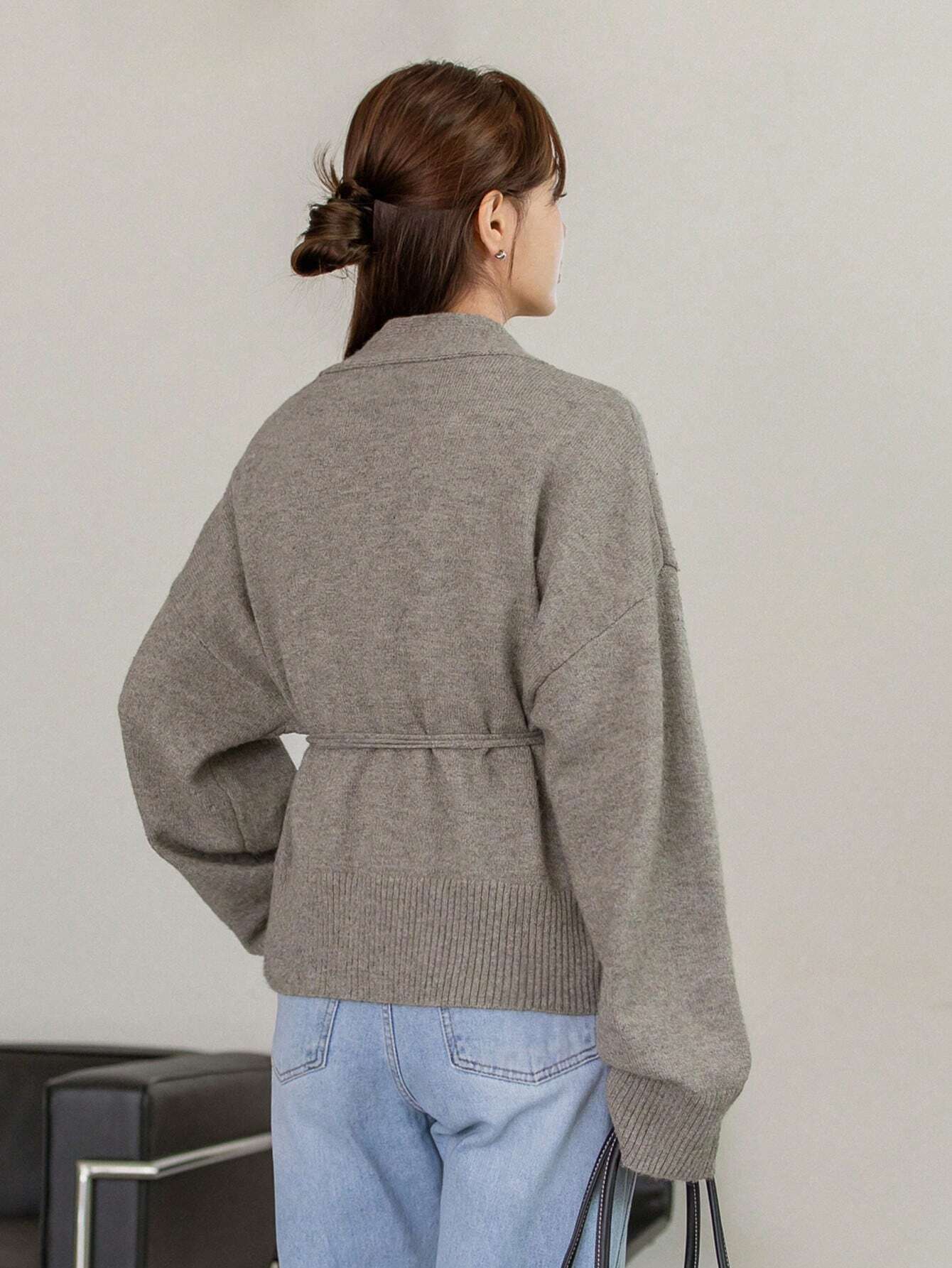 Dazy-Less Drop Shoulder Belted Cardigan shein