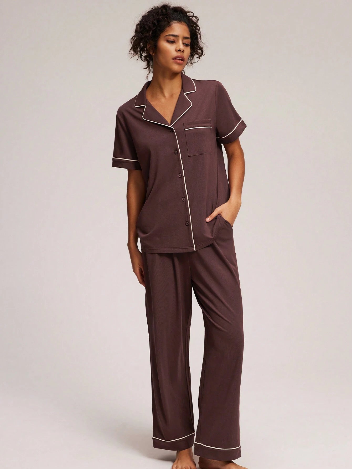 LUVLETTE Soft Cotton & Modal Basic Long Women Pajama Set shein