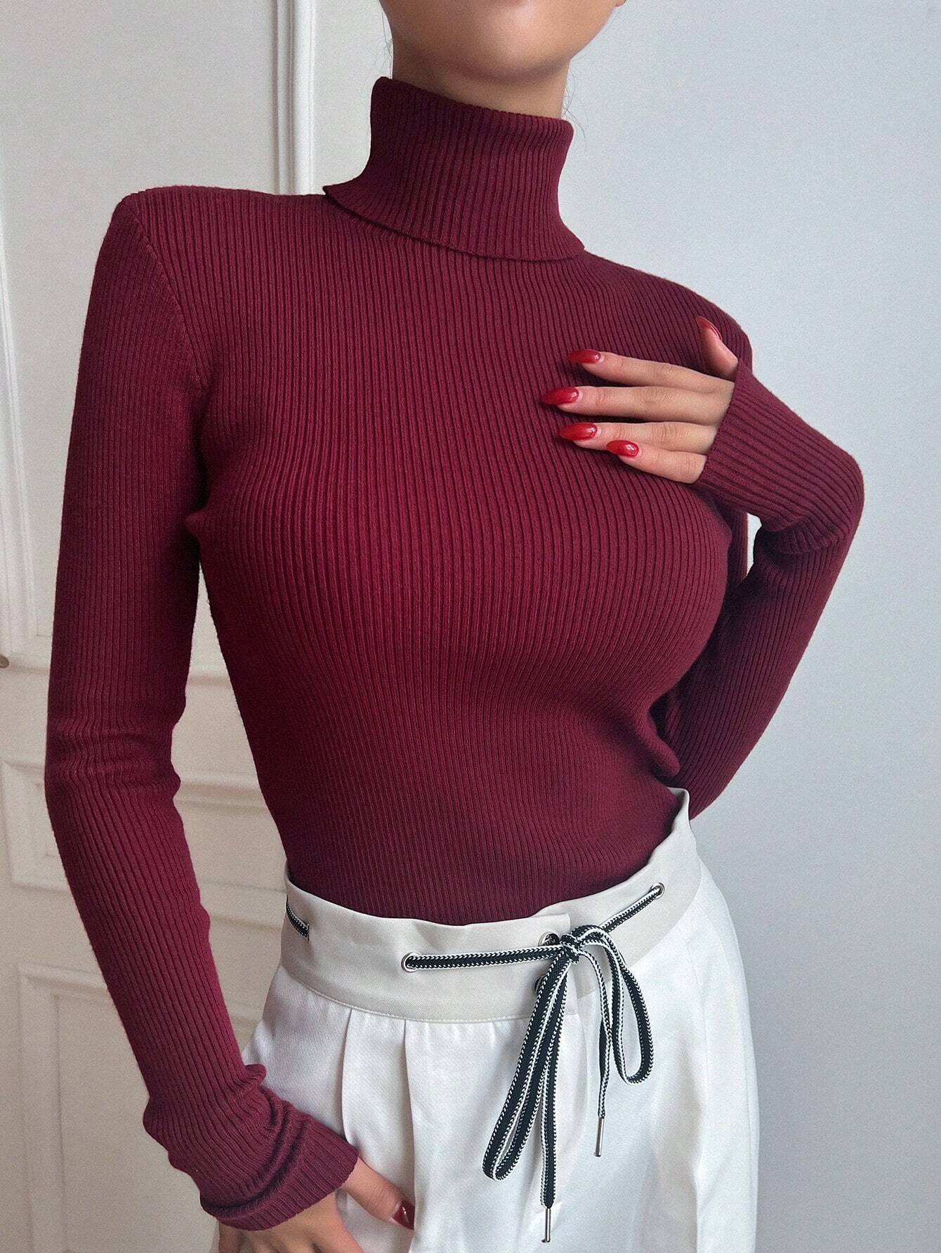 DAZY Ribbed Knit Turtleneck Sweater shein