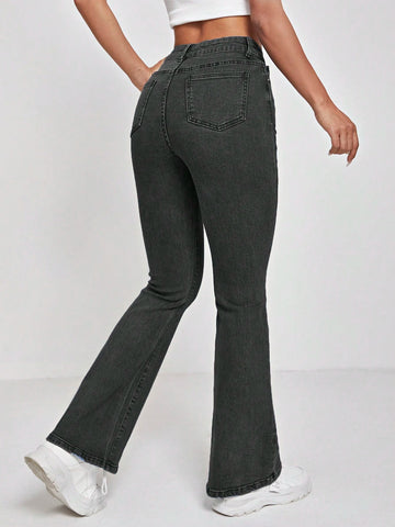 PETITE High Waist Flare Leg Jeans shein