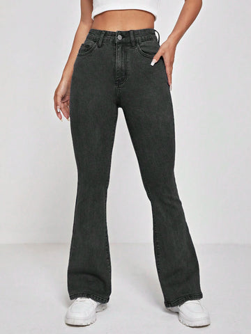 PETITE High Waist Flare Leg Jeans shein