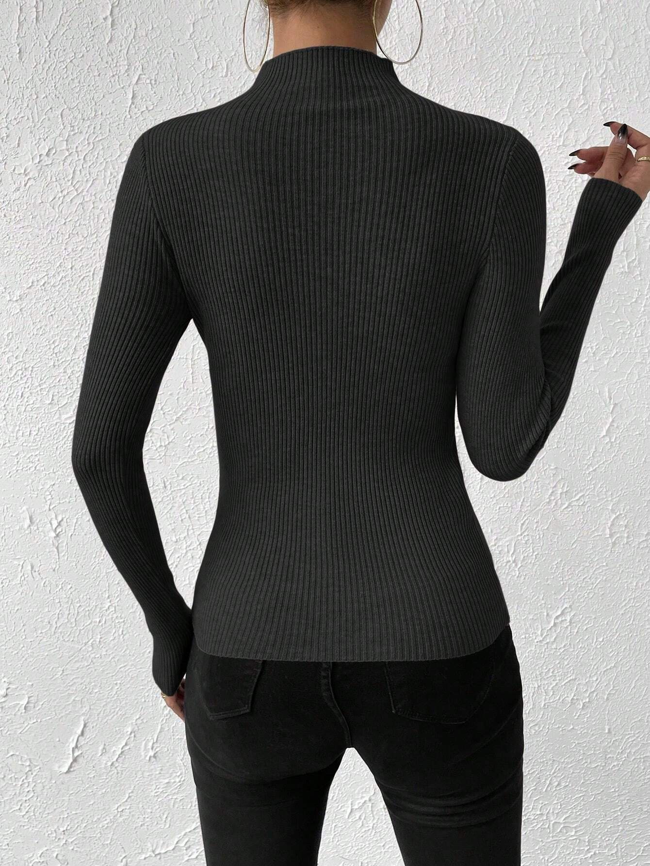 Essnce Mock Neck Ribbed Knit Sweater shein