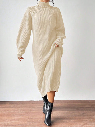 Essnce Turtleneck Raglan Sleeve Sweater Dress Without Belt shein