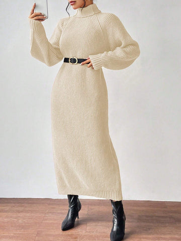 Essnce Turtleneck Raglan Sleeve Sweater Dress Without Belt shein