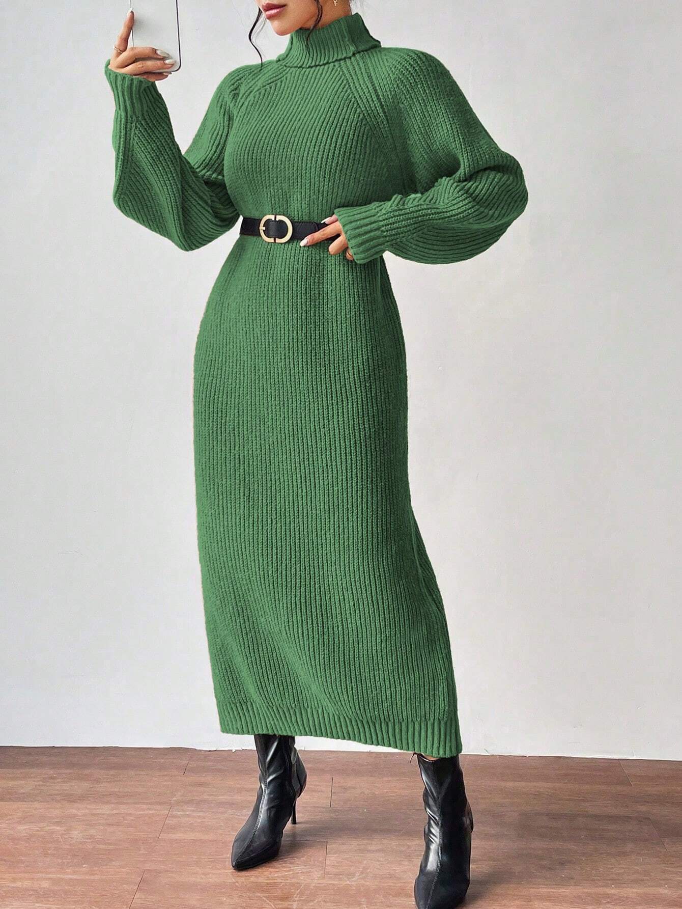 Essnce Turtleneck Raglan Sleeve Sweater Dress Without Belt shein