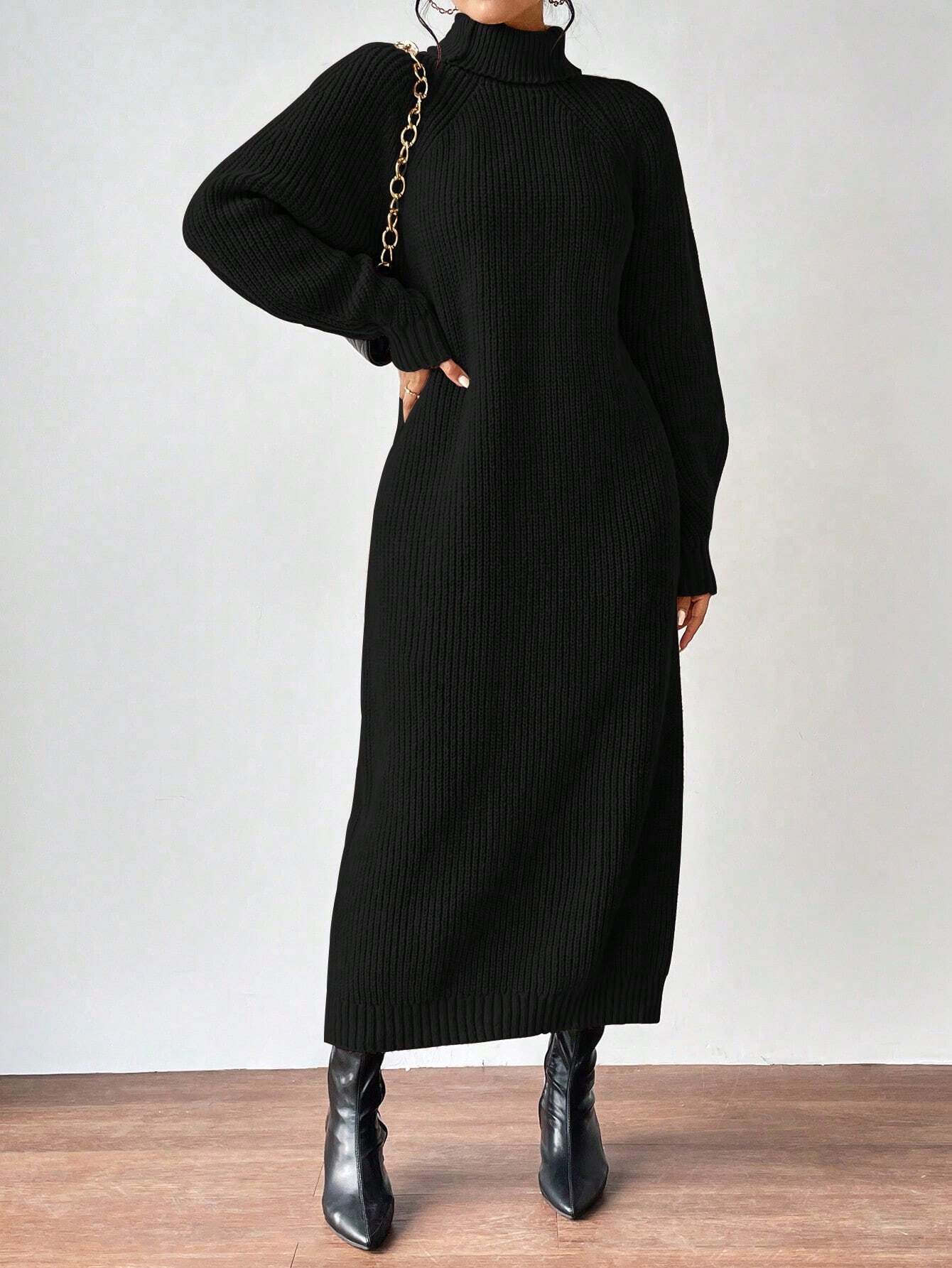 Essnce Turtleneck Raglan Sleeve Sweater Dress Without Belt shein