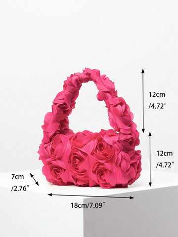 Elegant Rose Pattern Evening Bag, Handbag For Wedding Party, Gentle And Sweet Ladies Purse shein