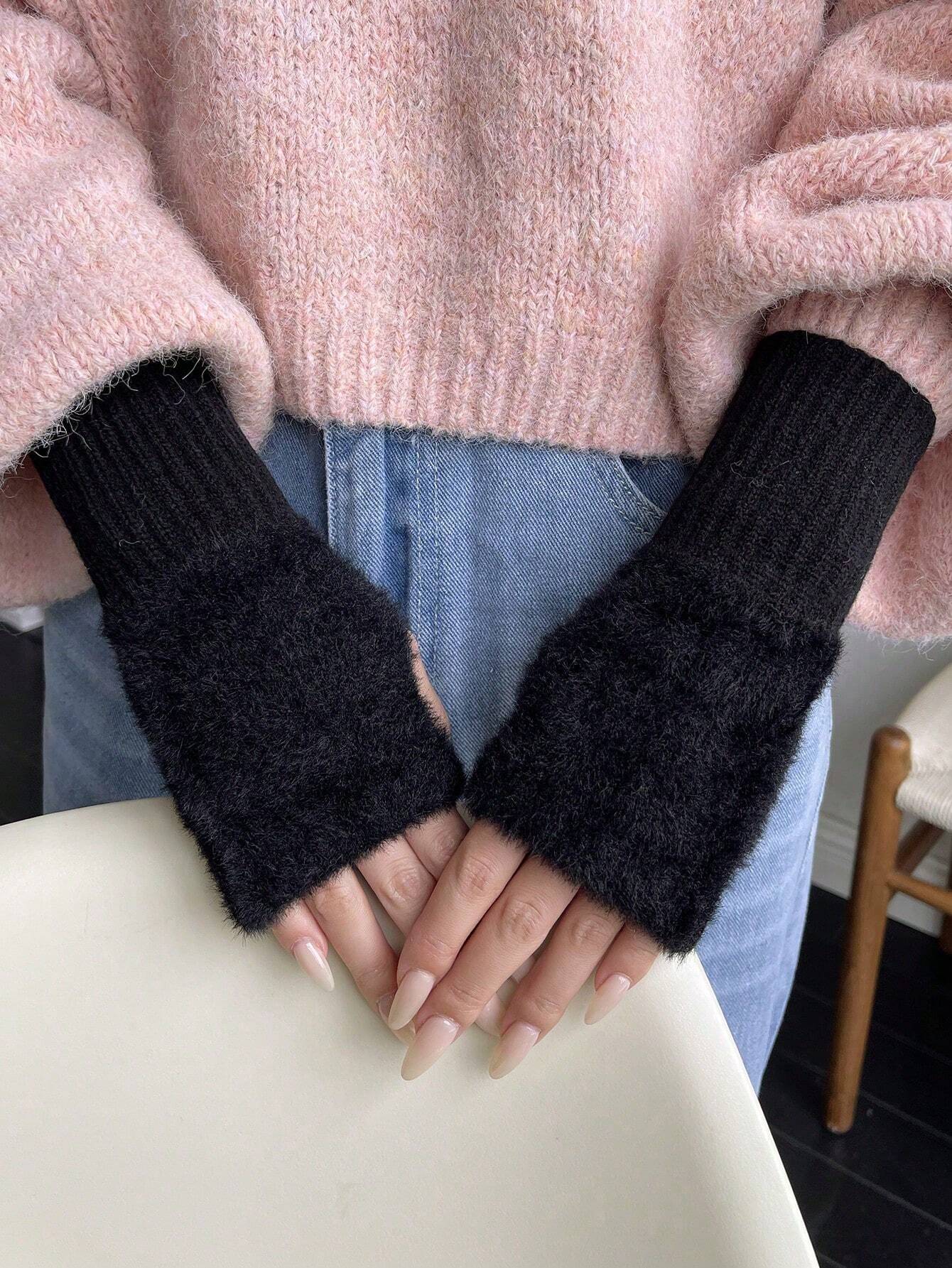 DAZY Fuzzy Fingerless Gloves shein