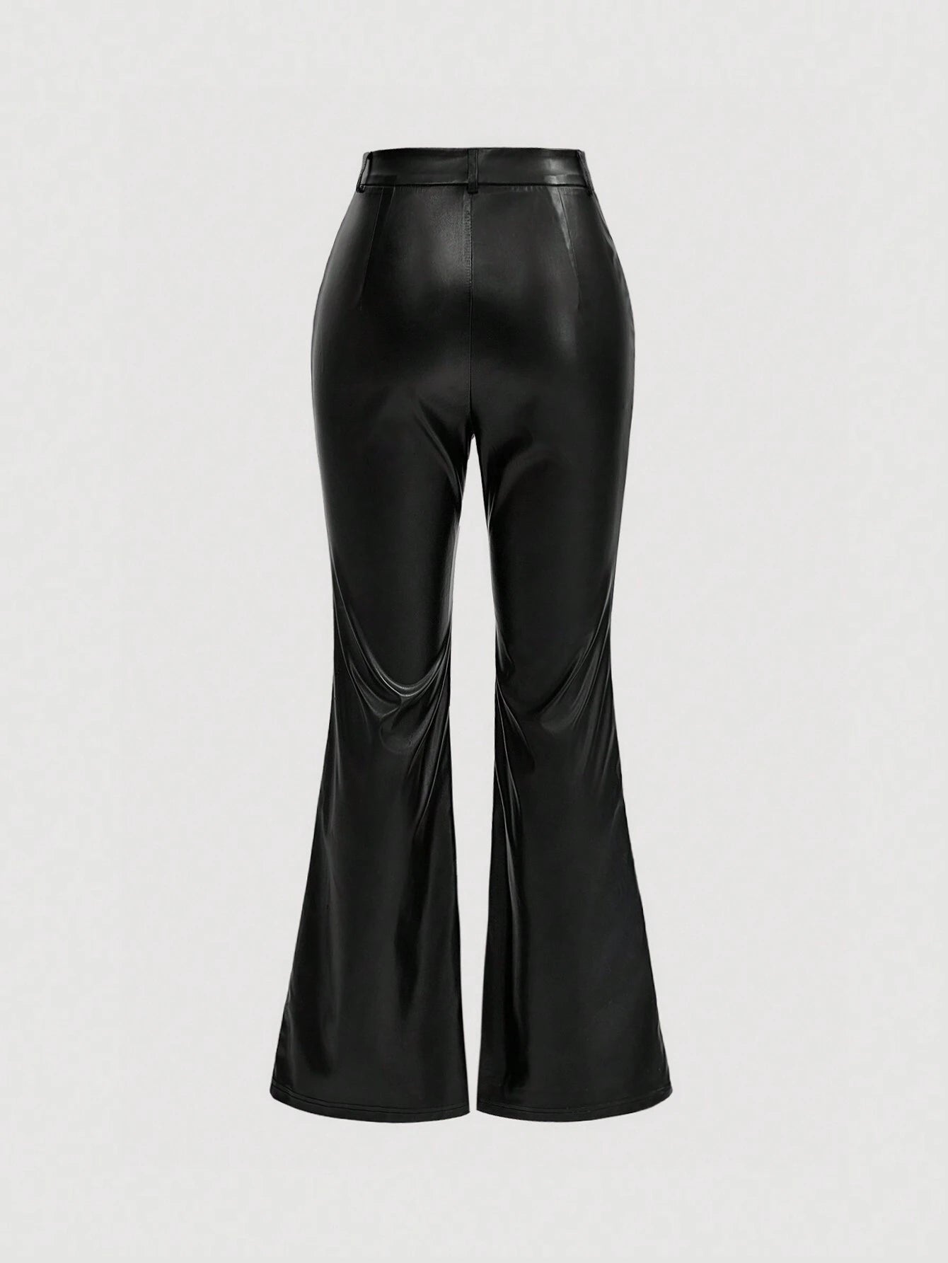 MOD Solid Color Pu Leather Flared Pants shein