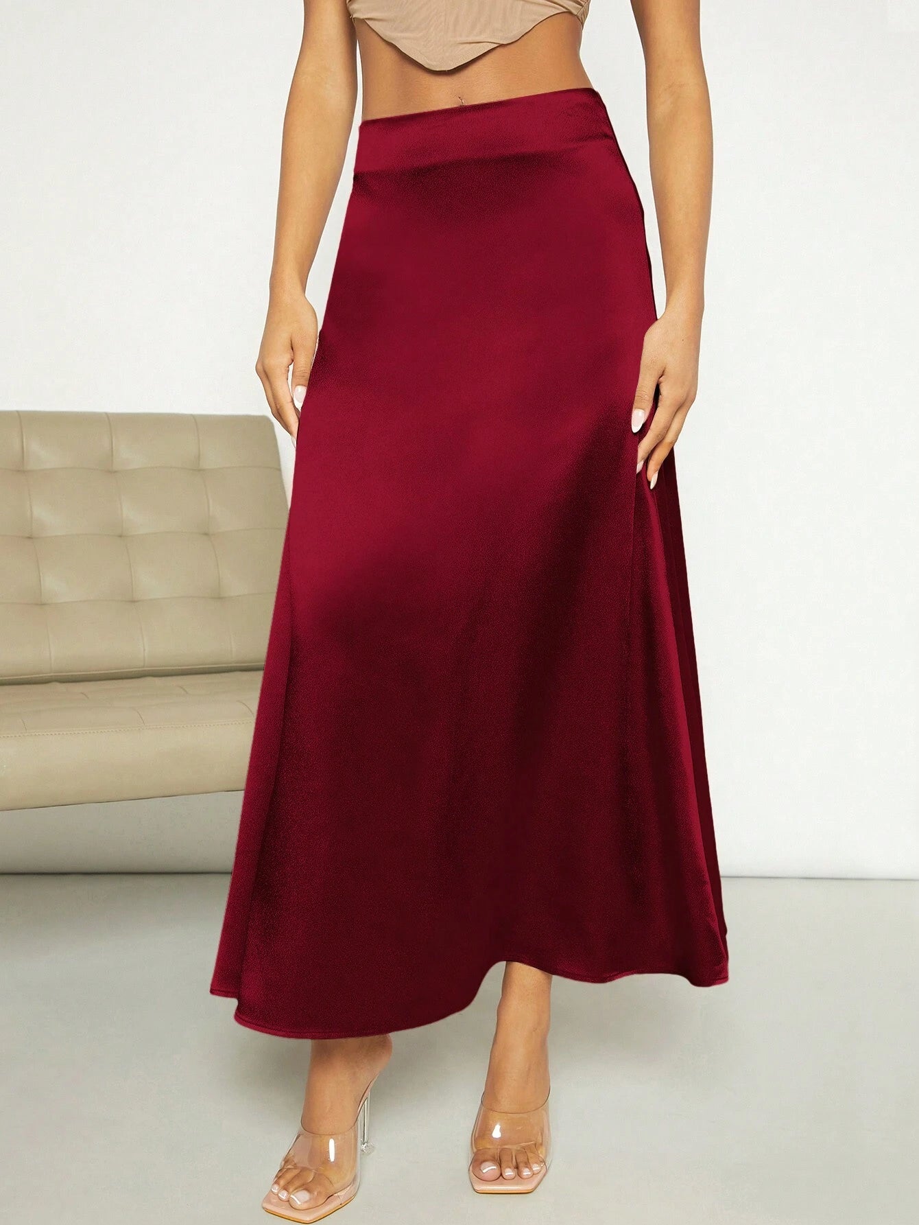 Privé High Waist Satin Skirt shein