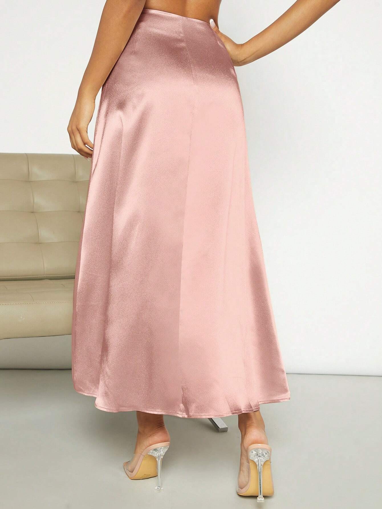 Privé High Waist Satin Skirt shein