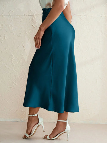 Privé Solid Color High Waist Pleated Mermaid Skirt shein