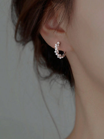 2pcs Korean-Style Sweet Pearl Earrings shein