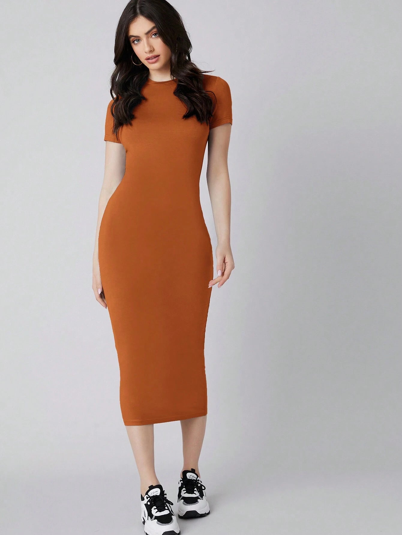 Mulvari Solid Bodycon Dress shein