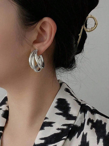 1pair Fashionable Simple Women's Circular Earrings, Suitable For Daily Wear shein