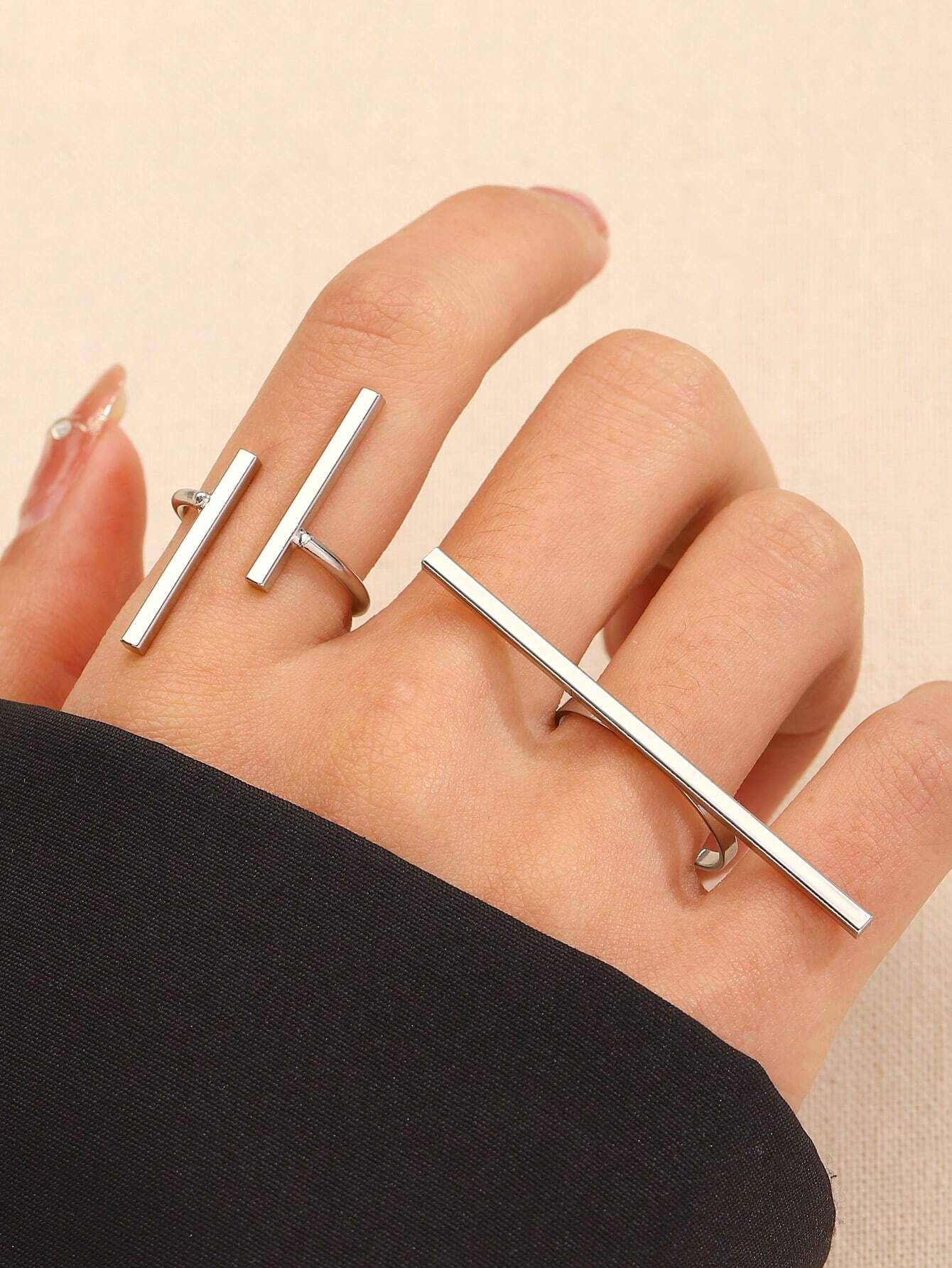 2pcs Stylish Creative Geometric Pattern Adjustable Ring For Men And Women Daily Wear shein