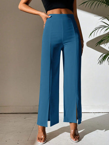 PETITE Split Hem Straight Leg Dress Pants shein