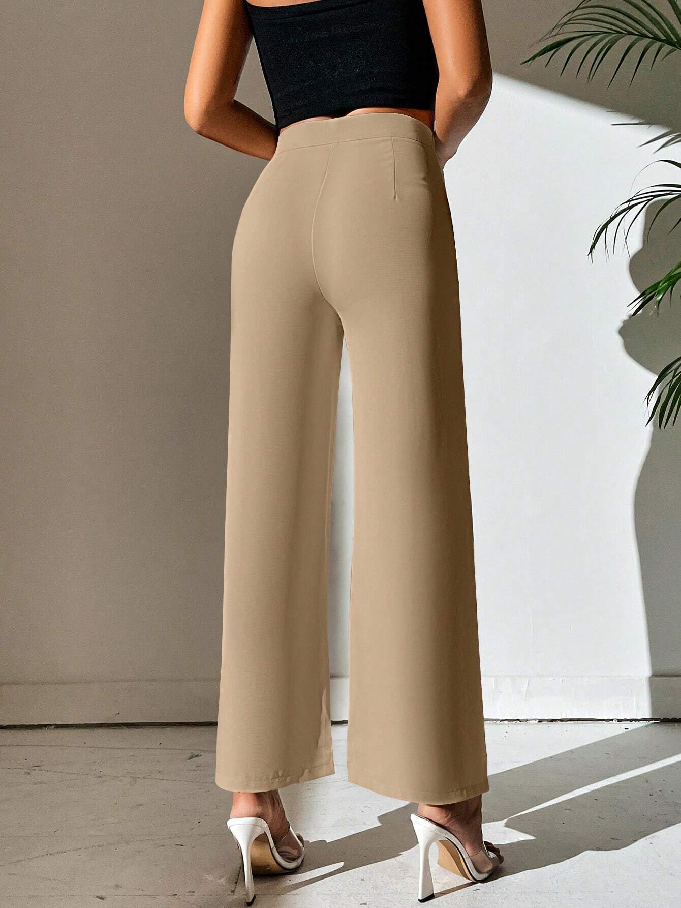 PETITE Split Hem Straight Leg Dress Pants shein