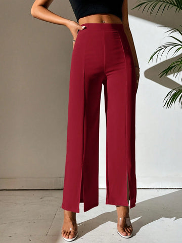 PETITE Split Hem Straight Leg Dress Pants shein