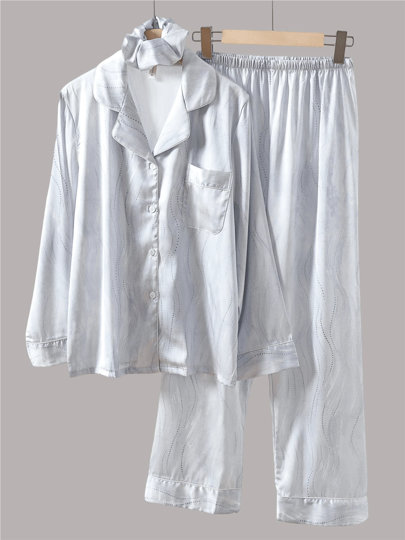 Pajamas Set With A Lapel Buttoned Top And Pants, Including A Hairband shein