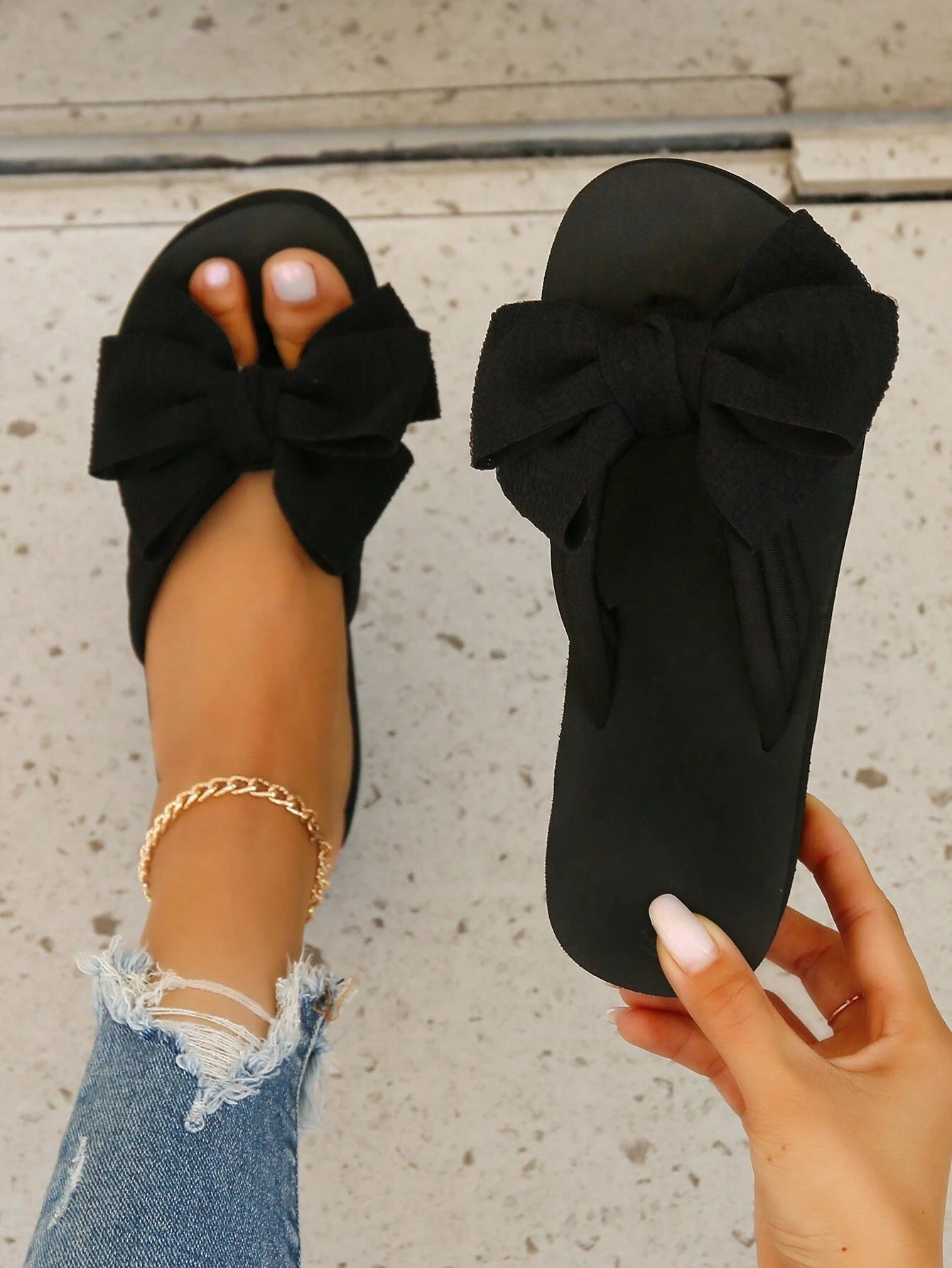 Bowknot Flip-Flops For Women, Summer Fashionable High-Heeled Slipper shein