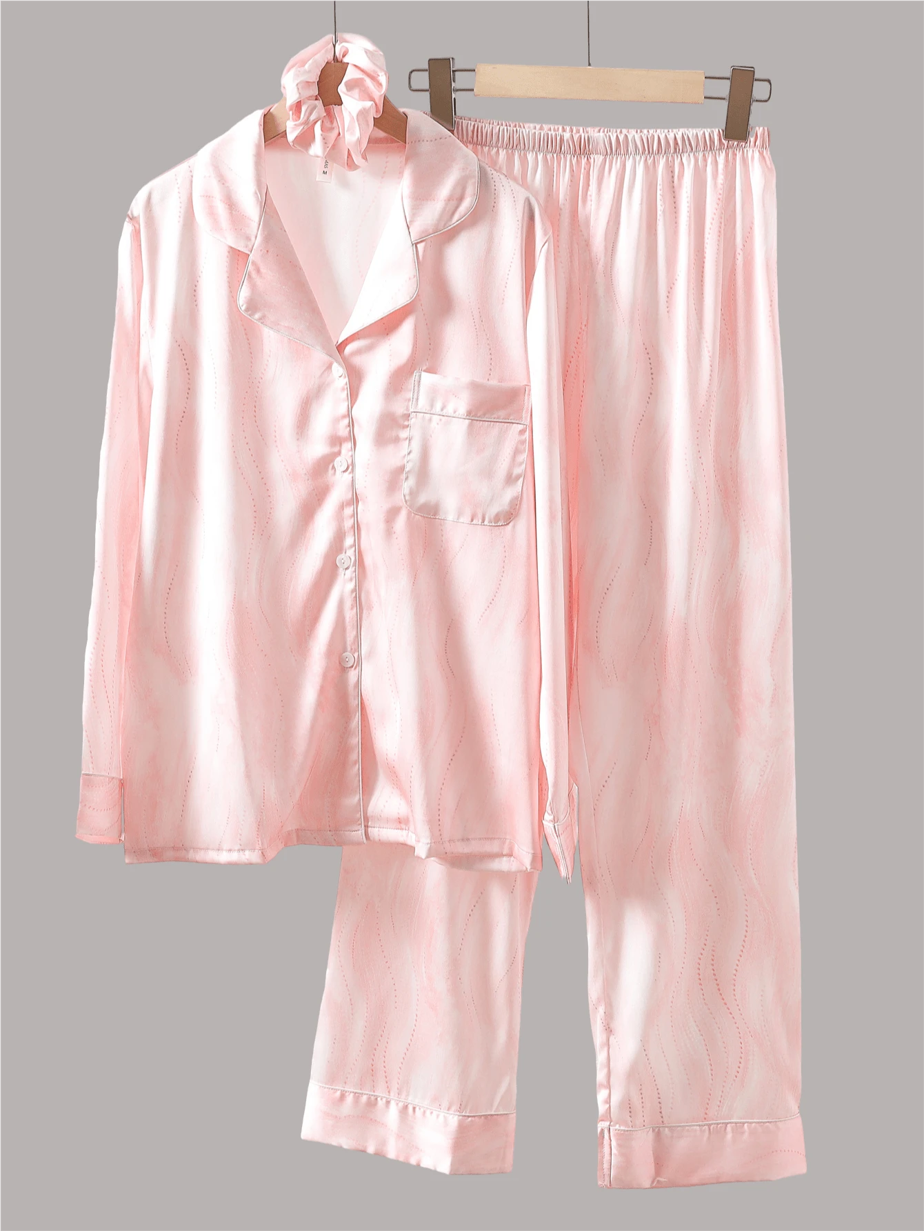 Pajamas Set With A Lapel Buttoned Top And Pants, Including A Hairband shein