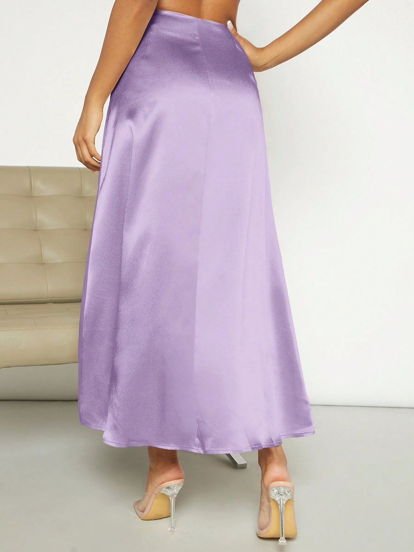 Privé High Waist Satin Skirt shein