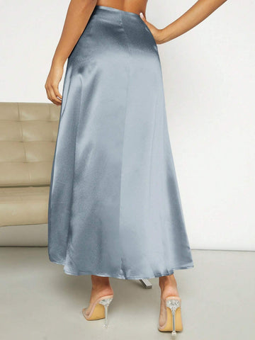 Privé High Waist Satin Skirt shein