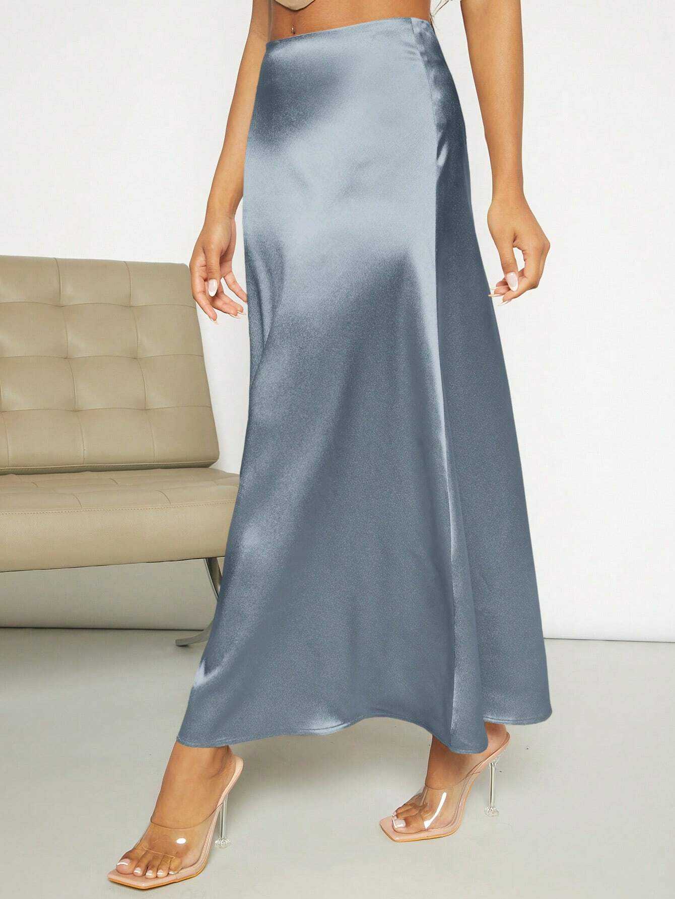 Privé High Waist Satin Skirt shein