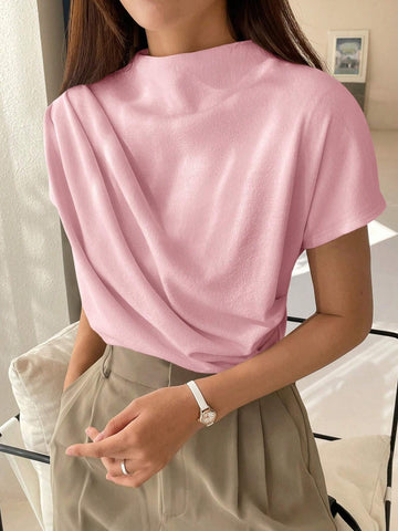 DAZY Solid Batwing Sleeve Ruched Detail Tee shein