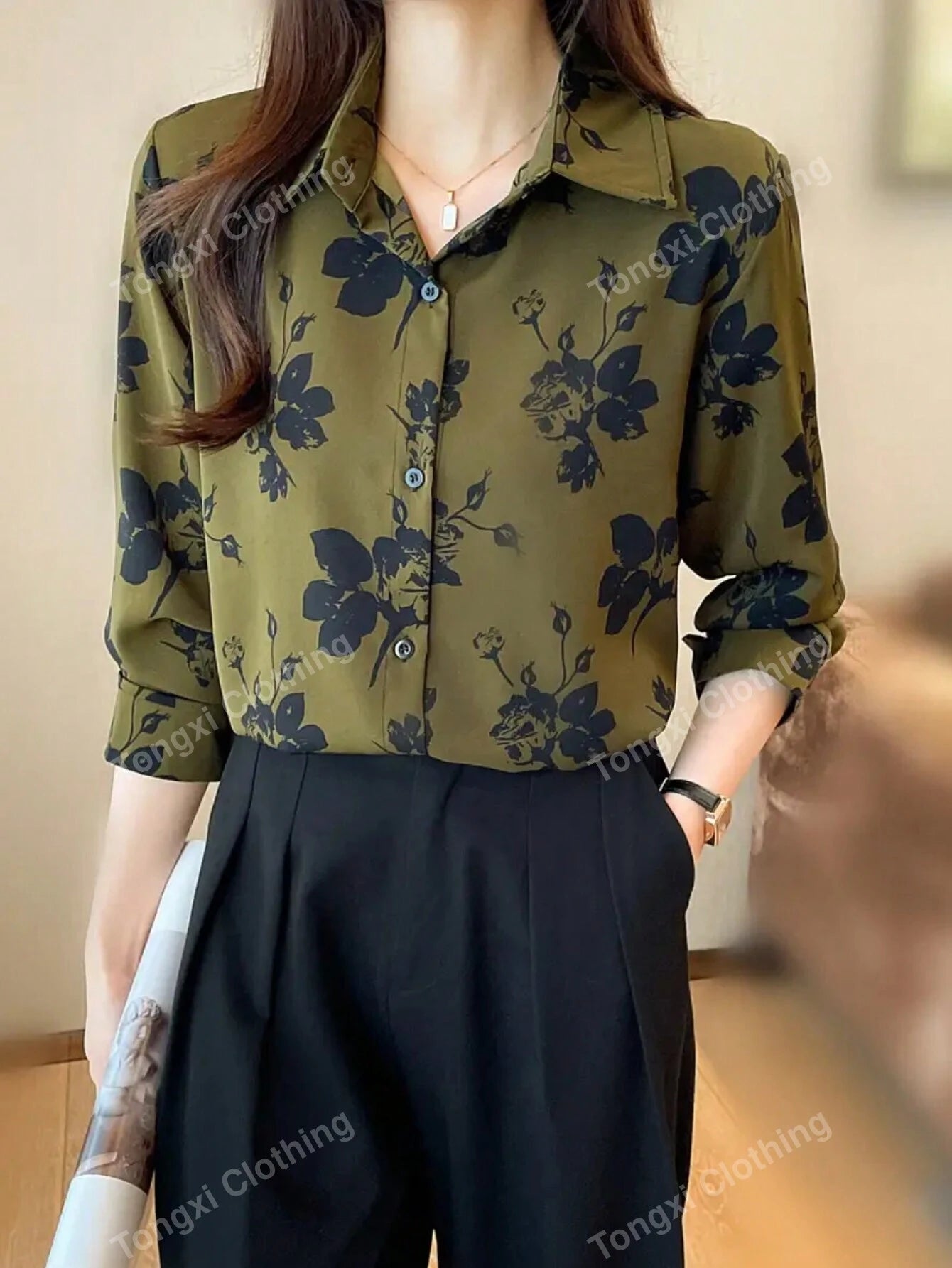 Women's Casual Floral All-Over Print Shirt shein