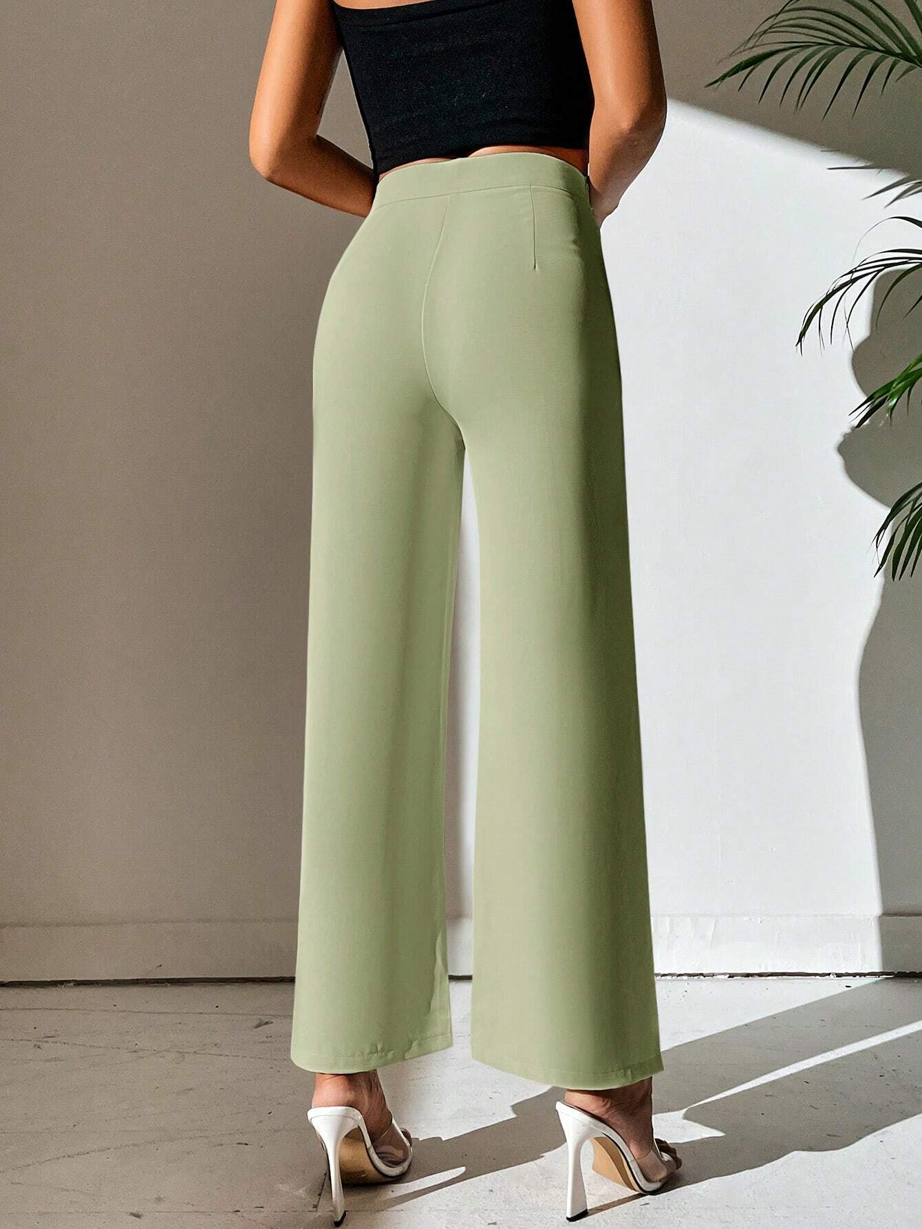 PETITE Split Hem Straight Leg Dress Pants shein