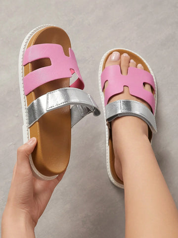 SHUZIA Ladies" Fashionable Color-Block Comfortable Flat Sandals shein