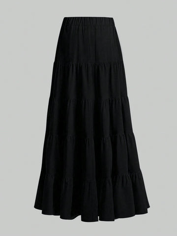 Ladies" Multi-Layered Ruffle Hem Long Skirt shein