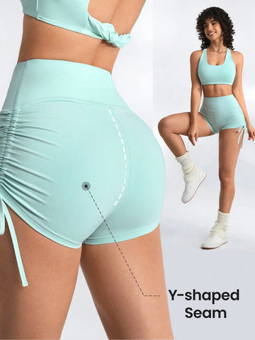 Sport Lifespree Peach Butt Lifting European And American Yoga Shorts High Waist Elastic Running Fitness Tight Sports Shorts shein