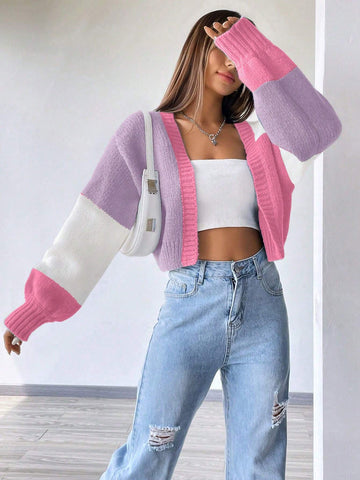 MOOSTA Loose-Fit Color-Block Slouchy Cardigan With Long Sleeves