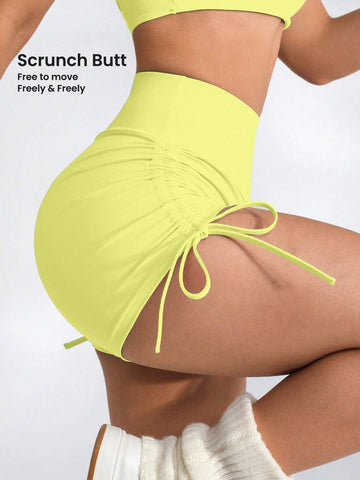 Sport Lifespree Peach Butt Lifting European And American Yoga Shorts High Waist Elastic Running Fitness Tight Sports Shorts shein