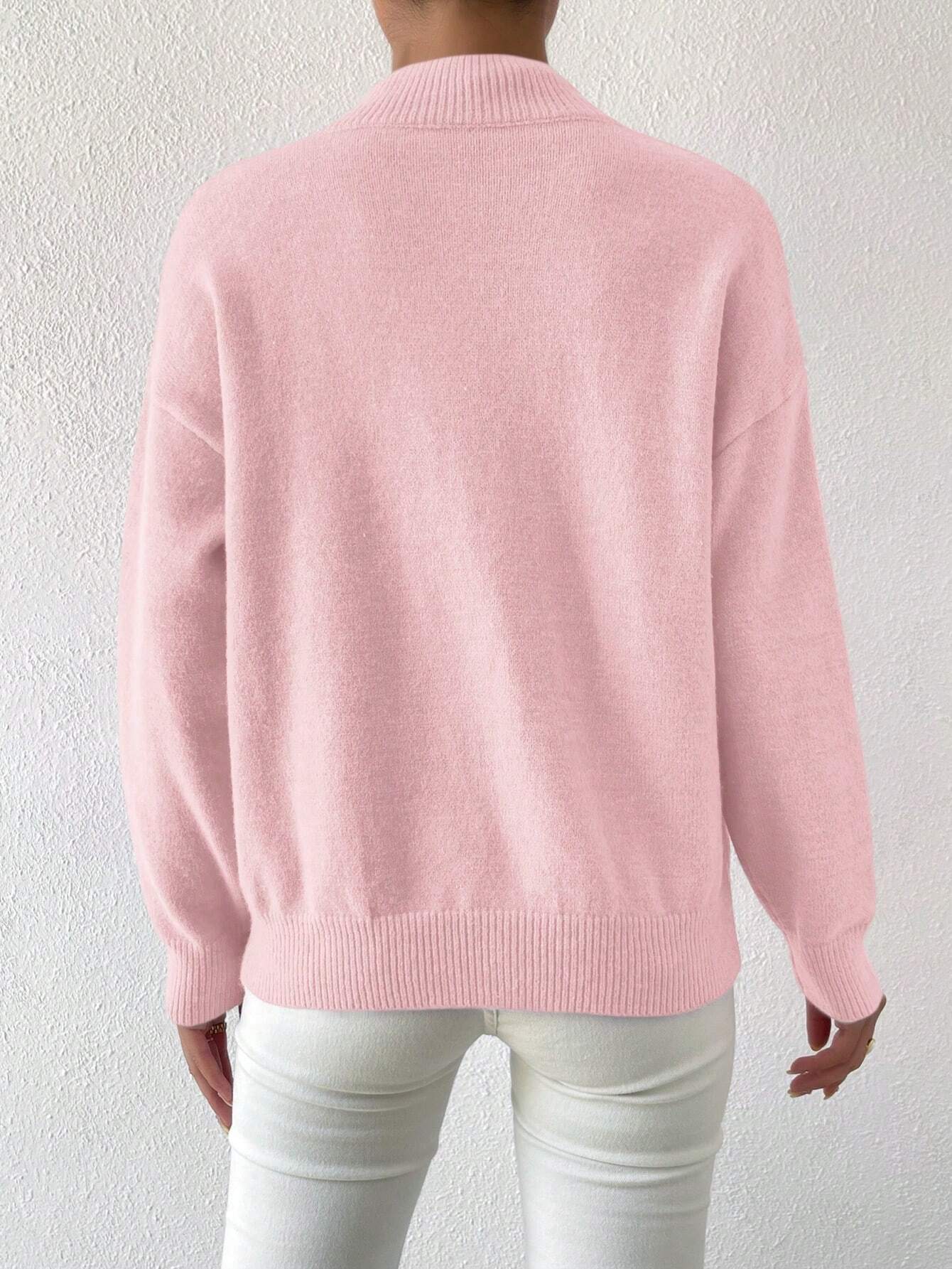 Essnce Mock Neck Drop Shoulder Sweater shein