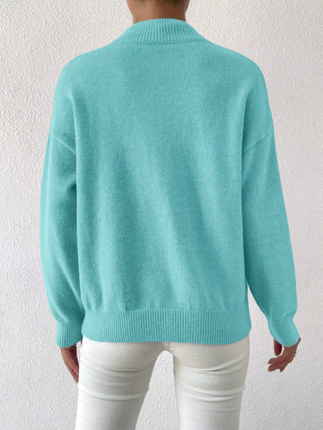 Essnce Mock Neck Drop Shoulder Sweater shein