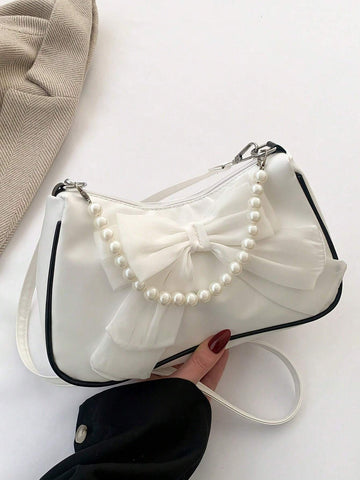 Fashionable Pearl Chain Shoulder Bag For Women, Can Be Carried Or Cross-Body shein