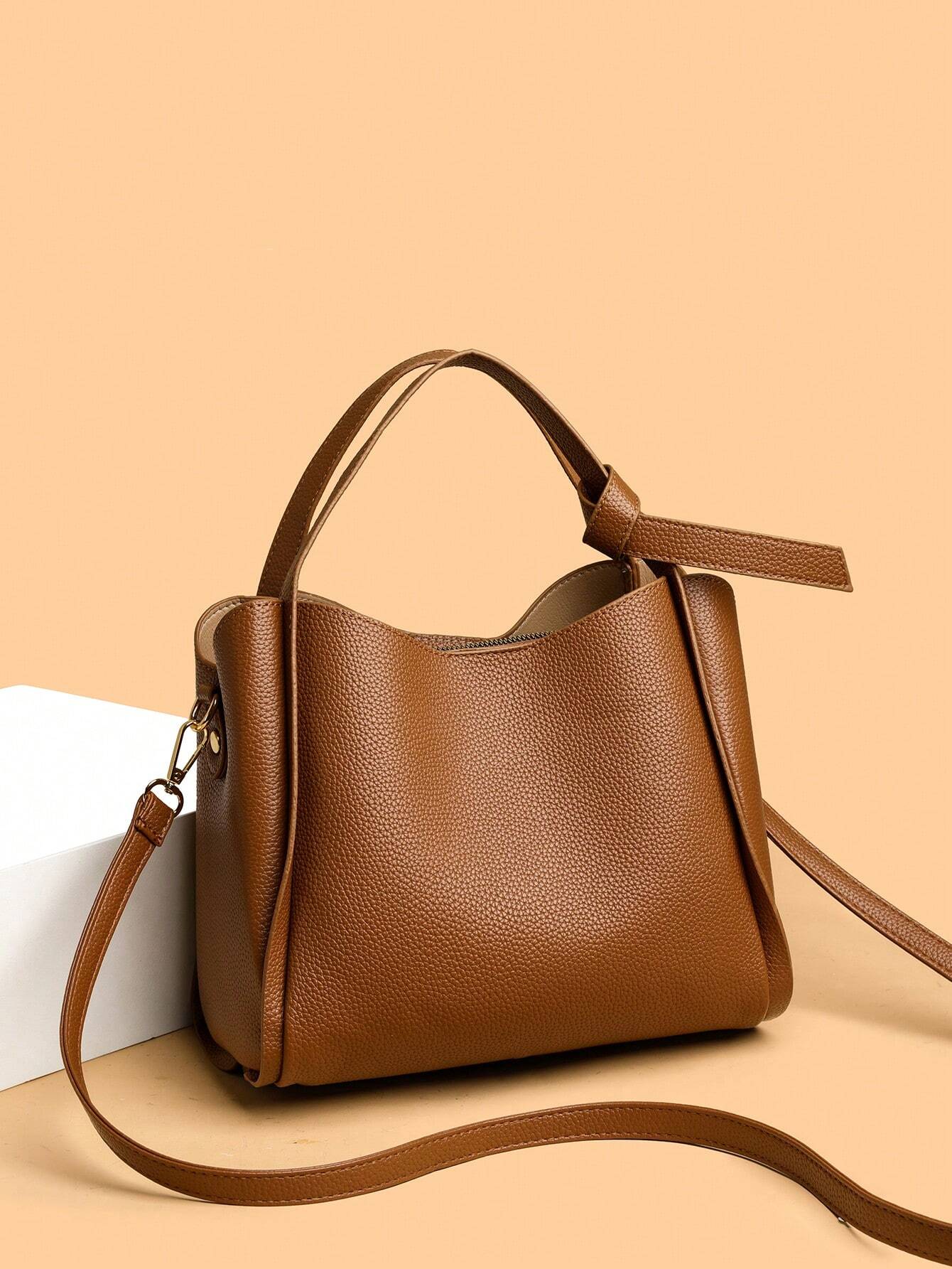 1pc Solid Color Handheld Bucket Bag shein